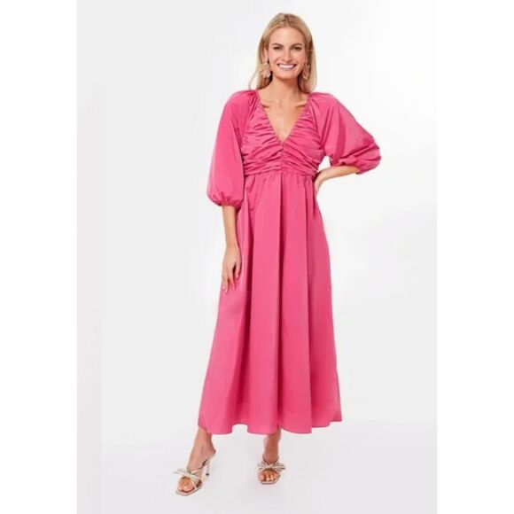Tuckernuck Hyacinth House Fuschia Ruched V-Neck Gia Maxi Dress Size Small - Picture 1 of 8